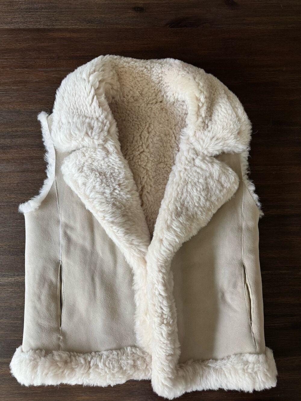 All Saints Shearling Gilet Vest Sylvan Sheepskin White Beige Suede Reversible M